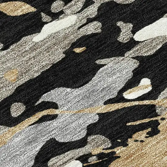Black And Beige Abstract Washable Indoor Outdoor Area Rug Photo 1