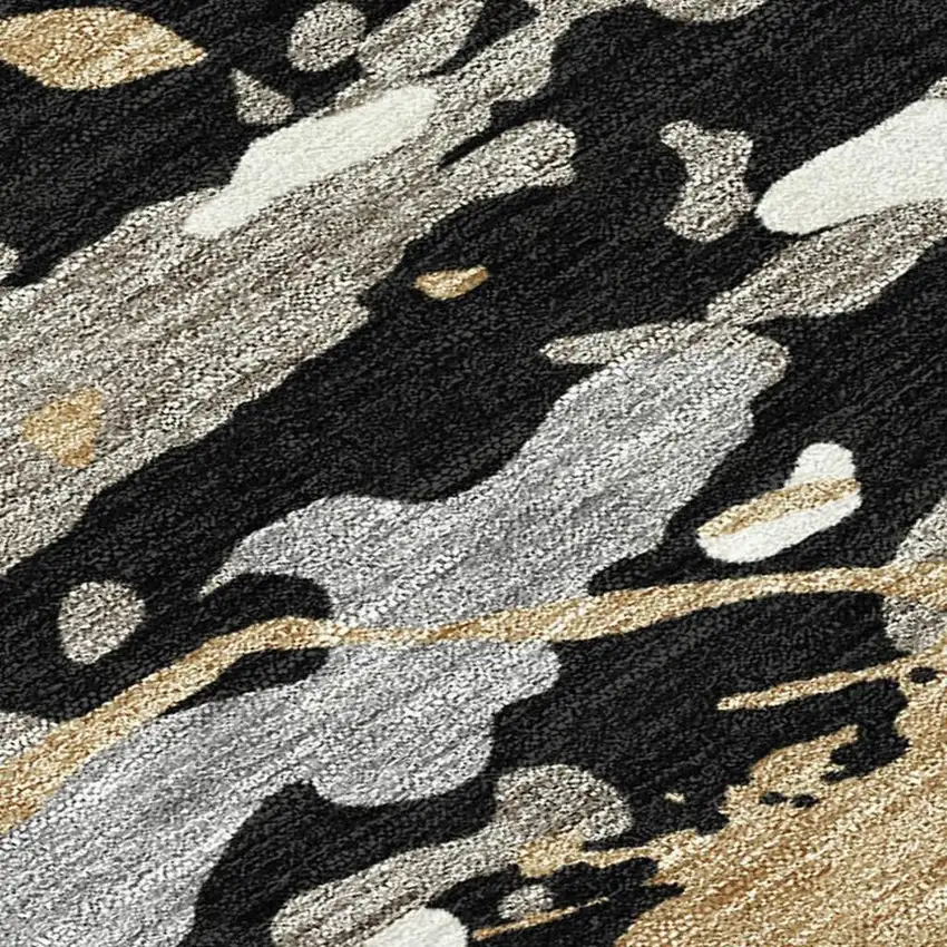 Black And Beige Abstract Washable Indoor Outdoor Area Rug Photo 1