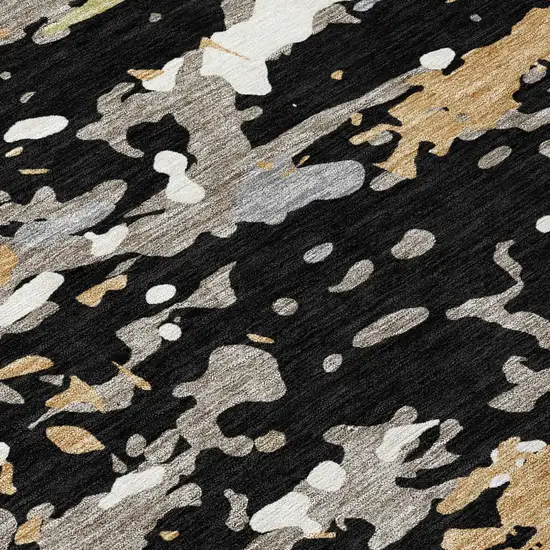 Black And Beige Abstract Washable Indoor Outdoor Area Rug Photo 5