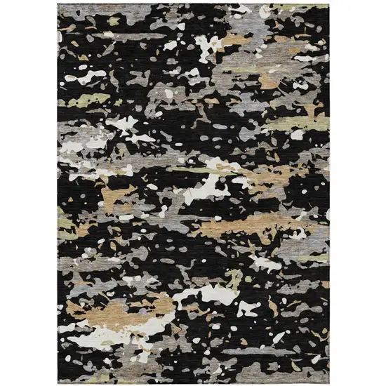 Black And Beige Abstract Washable Indoor Outdoor Area Rug Photo 4
