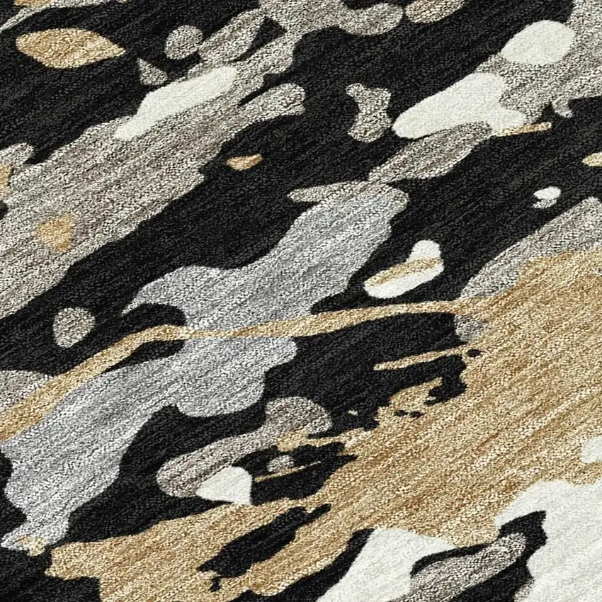 Black And Beige Abstract Washable Indoor Outdoor Area Rug Photo 2
