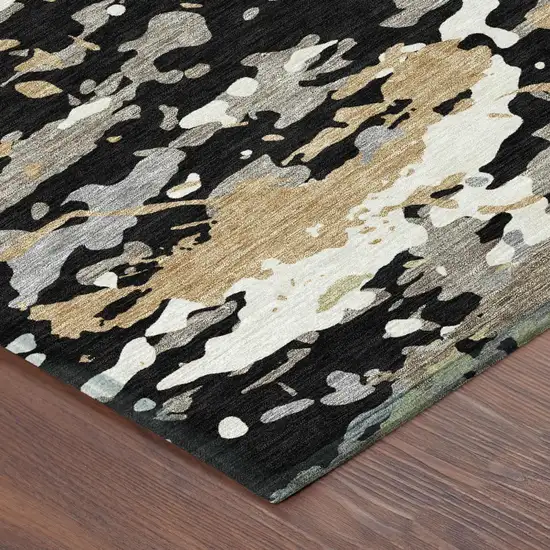 Black And Beige Abstract Washable Indoor Outdoor Area Rug Photo 3