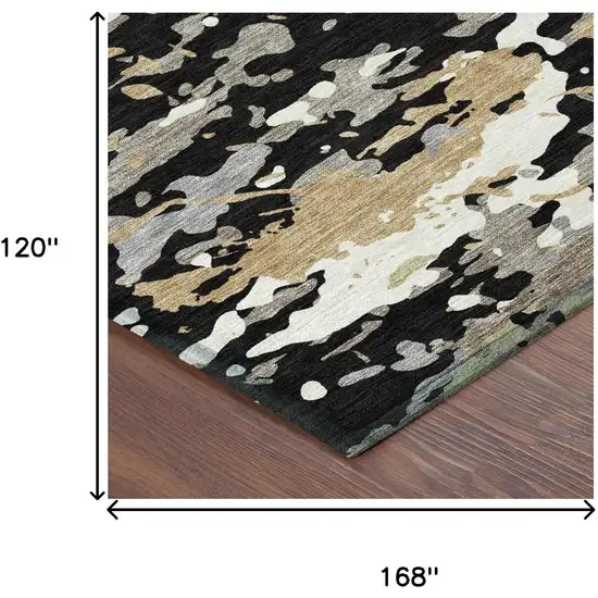 Black And Beige Abstract Washable Indoor Outdoor Area Rug Photo 6