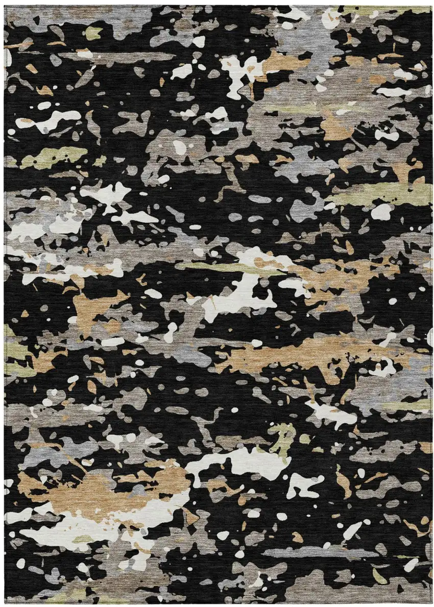 Black And Beige Abstract Washable Indoor Outdoor Area Rug Photo 4