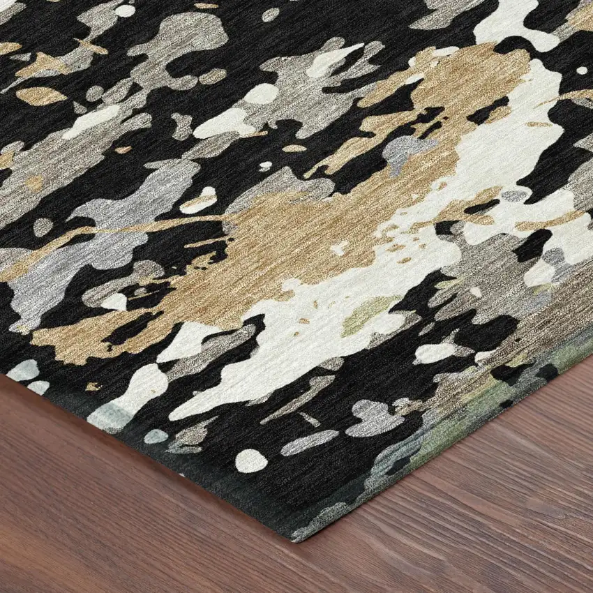 Black And Beige Abstract Washable Indoor Outdoor Area Rug Photo 3