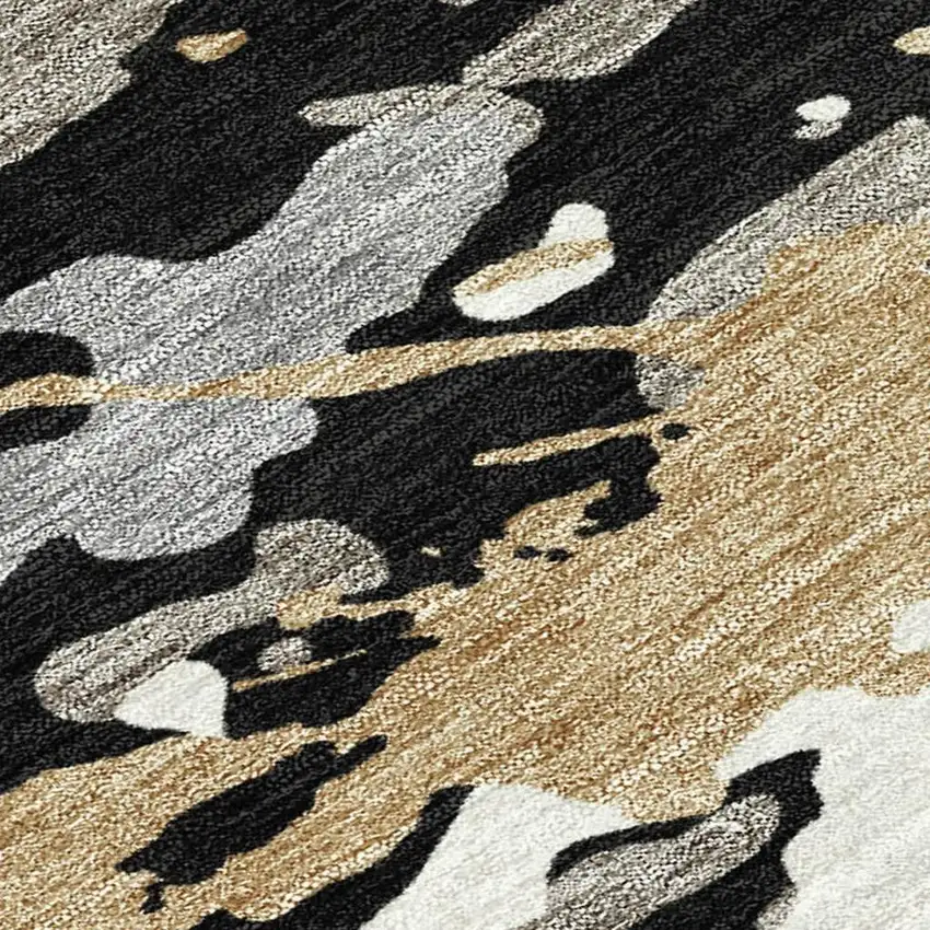 Black And Beige Abstract Washable Indoor Outdoor Area Rug Photo 1