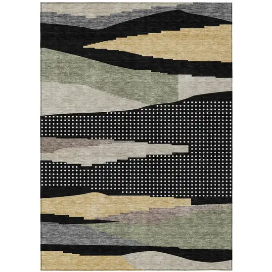 Black And Beige Abstract Washable Indoor Outdoor Area Rug Photo 2