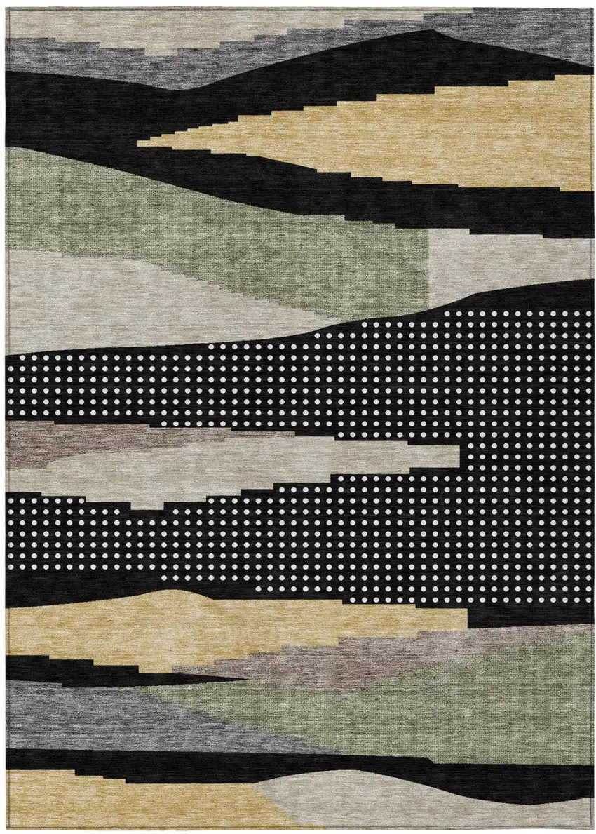 Black And Beige Abstract Washable Indoor Outdoor Area Rug Photo 2