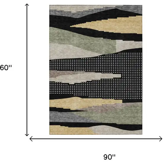 Black And Beige Abstract Washable Indoor Outdoor Area Rug Photo 4