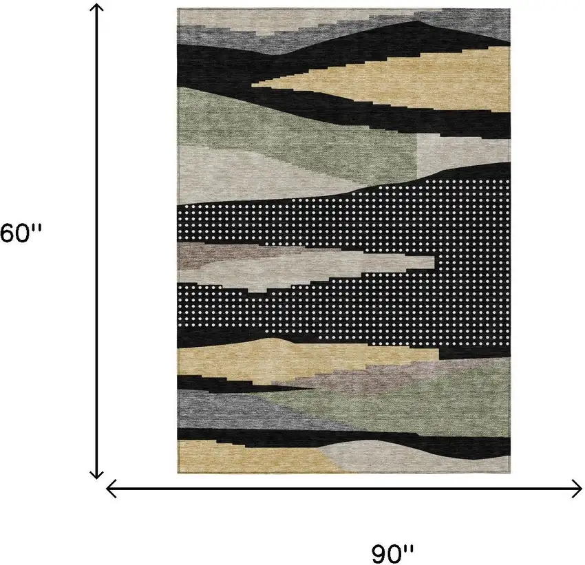 Black And Beige Abstract Washable Indoor Outdoor Area Rug Photo 4