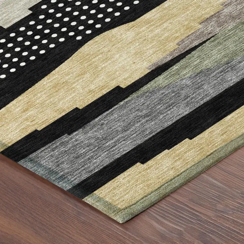 Black And Beige Abstract Washable Indoor Outdoor Area Rug Photo 3