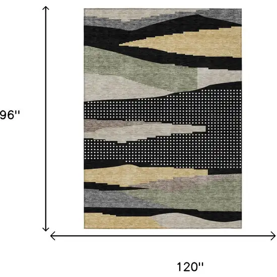 Black And Beige Abstract Washable Indoor Outdoor Area Rug Photo 4