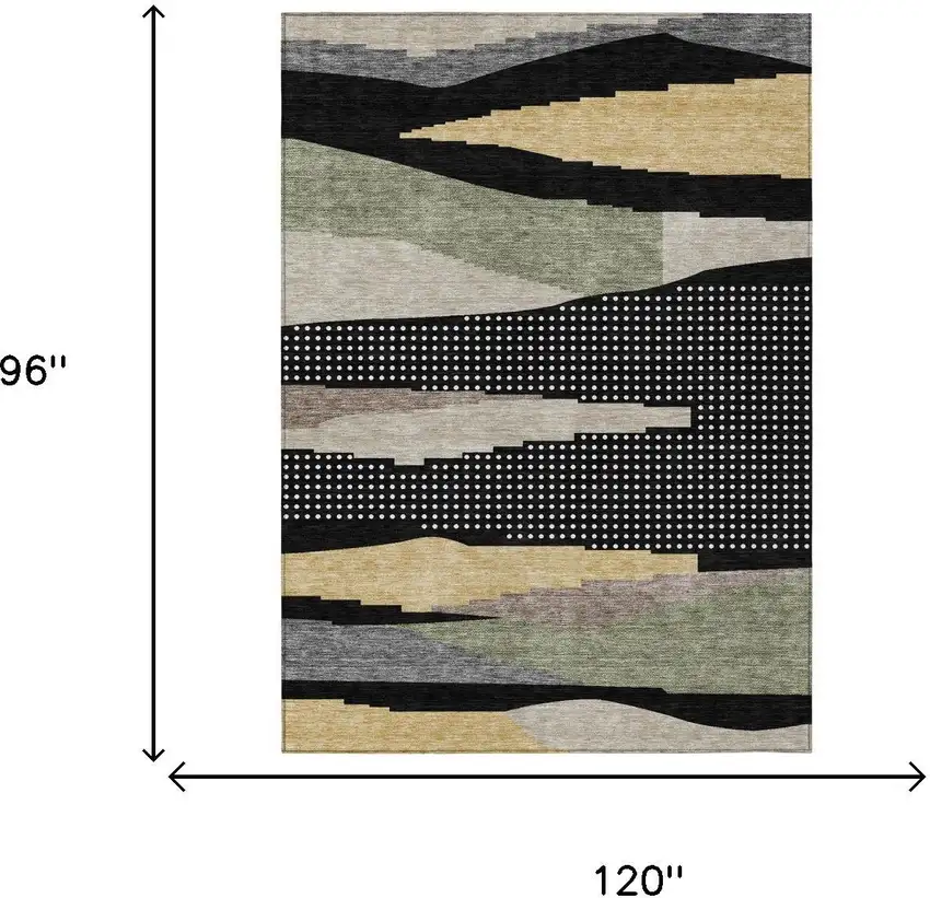 Black And Beige Abstract Washable Indoor Outdoor Area Rug Photo 4