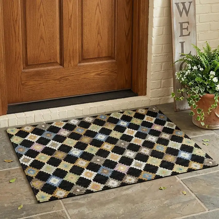 Black And Beige Aztec Washable Indoor Outdoor Area Rug Photo 1