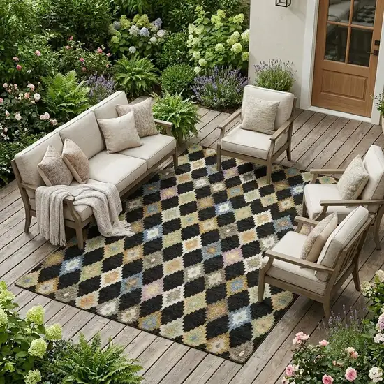 Black And Beige Aztec Washable Indoor Outdoor Area Rug Photo 1