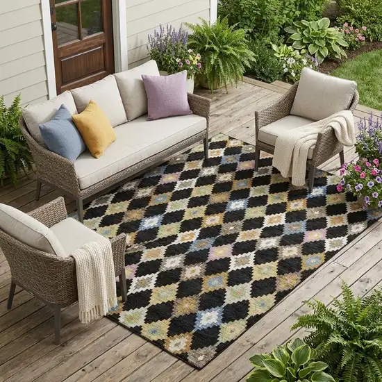 Black And Beige Aztec Washable Indoor Outdoor Area Rug Photo 1