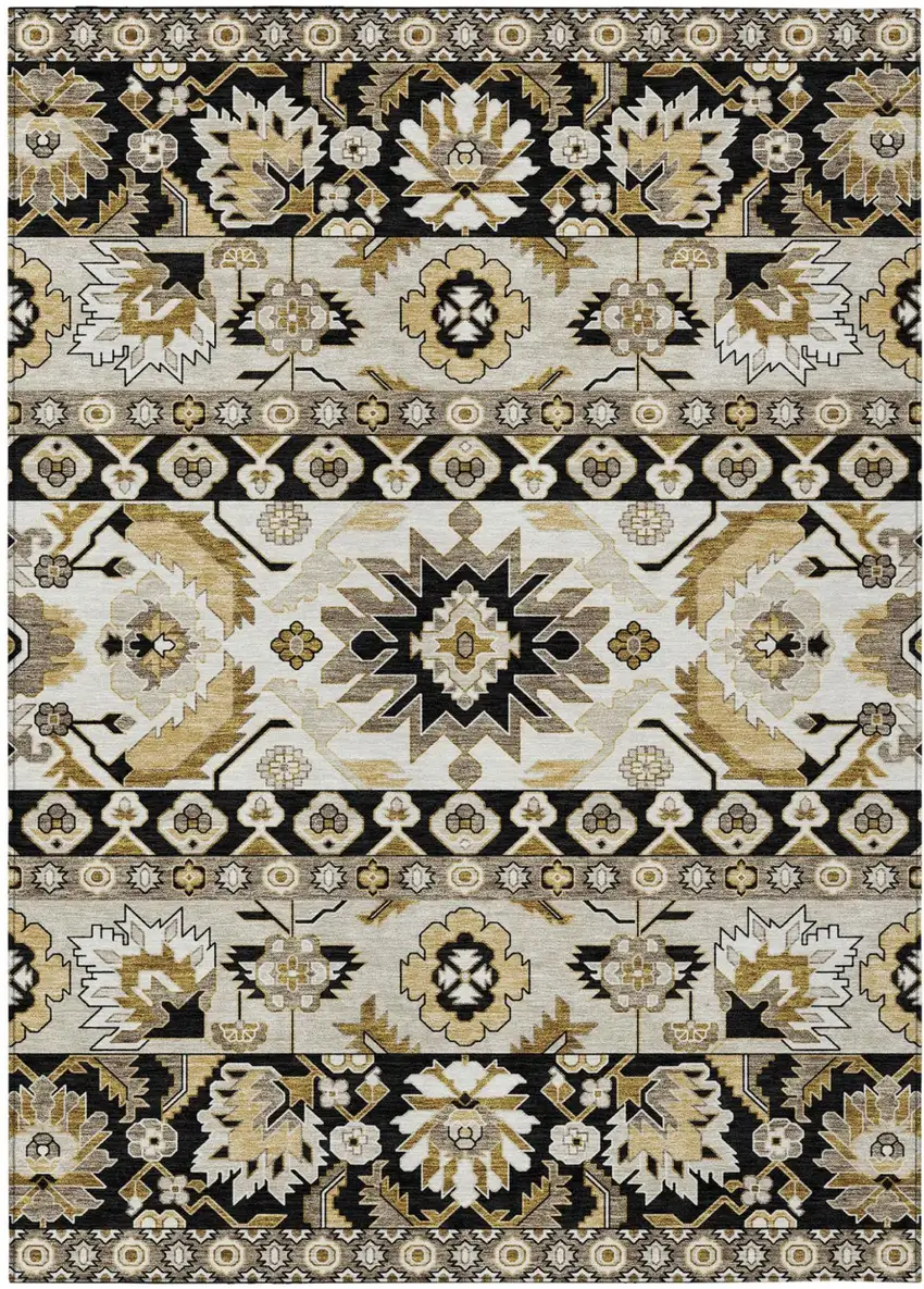 Black And Beige Cactus Washable Indoor Outdoor Area Rug Photo 1