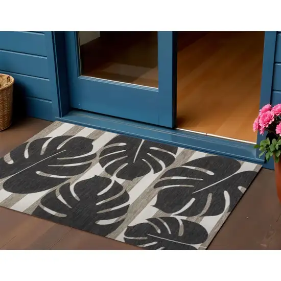 Black And Beige Floral Indoor Outdoor Area Rug Photo 1