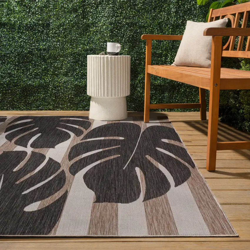Black And Beige Floral Indoor Outdoor Area Rug Photo 6