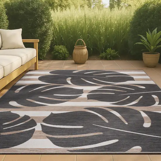 Black And Beige Floral Indoor Outdoor Area Rug Photo 2