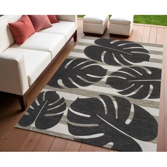 Black And Beige Floral Indoor Outdoor Area Rug Photo 1