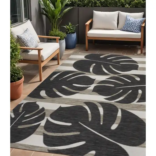Black And Beige Floral Indoor Outdoor Area Rug Photo 1