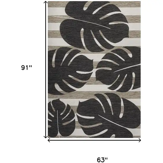 Black And Beige Floral Indoor Outdoor Area Rug Photo 5