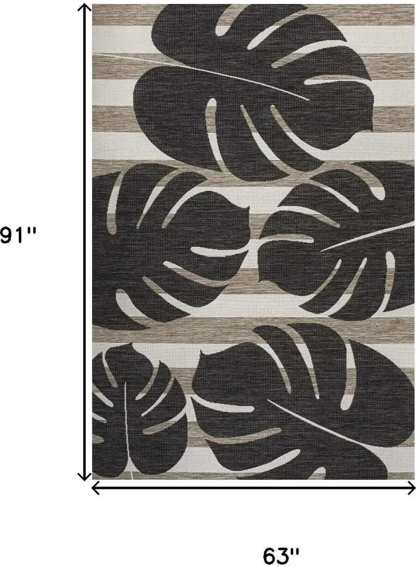 Black And Beige Floral Indoor Outdoor Area Rug Photo 5