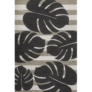 Photo of Black And Beige Floral Indoor Outdoor Area Rug