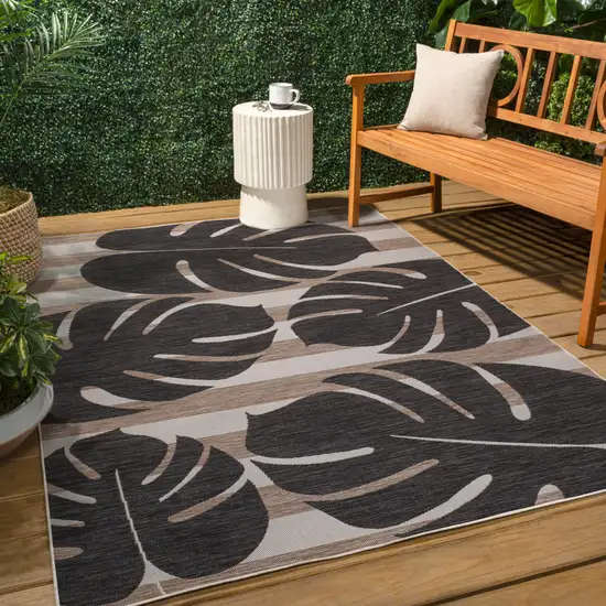 Black And Beige Floral Indoor Outdoor Area Rug Photo 6
