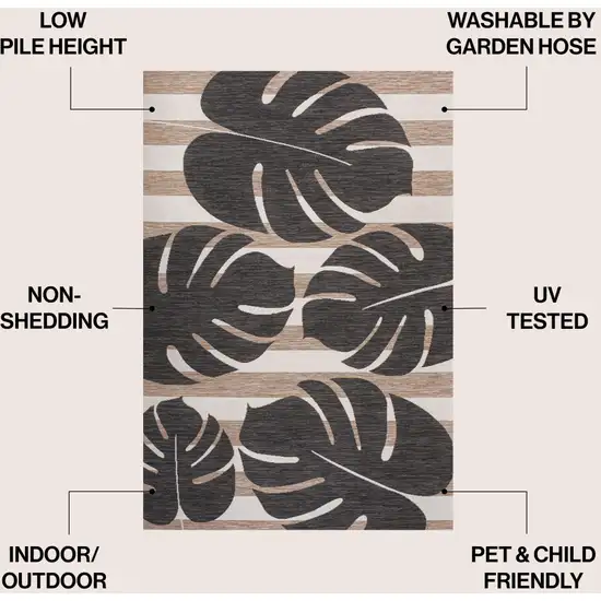 Black And Beige Floral Indoor Outdoor Area Rug Photo 8