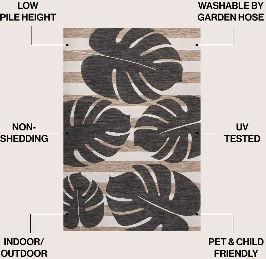 Black And Beige Floral Indoor Outdoor Area Rug Photo 8