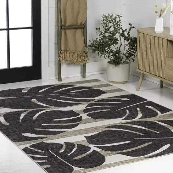 Black And Beige Floral Indoor Outdoor Area Rug Photo 4