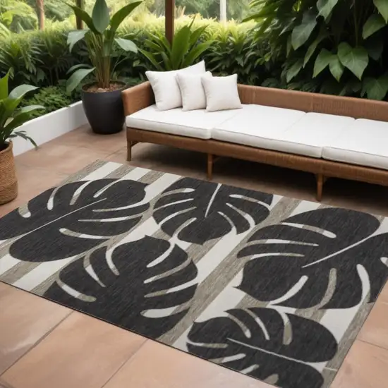 Black And Beige Floral Indoor Outdoor Area Rug Photo 1