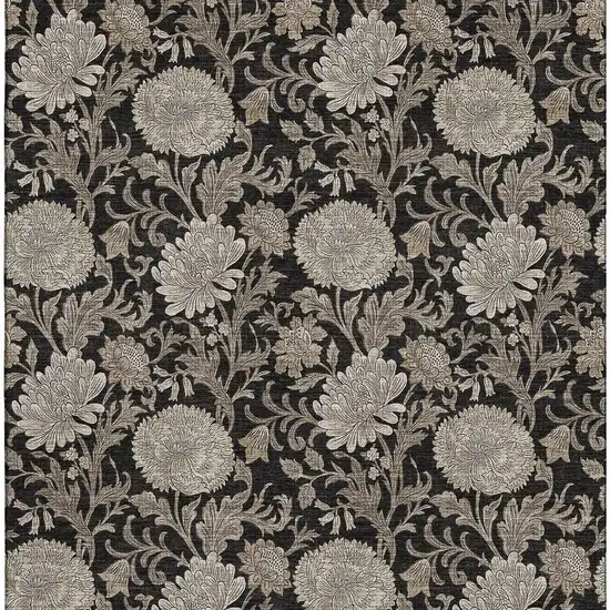 Black And Beige Floral Washable Area Rug With UV Protection Photo 3