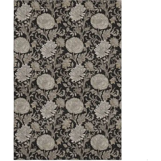 Black And Beige Floral Washable Area Rug With UV Protection Photo 2