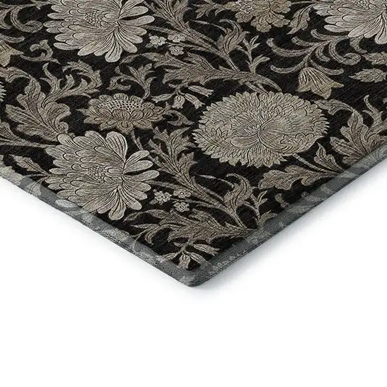 Black And Beige Floral Washable Area Rug With UV Protection Photo 8