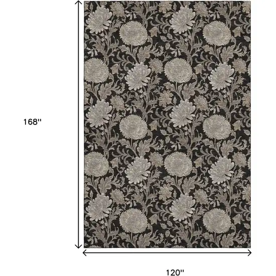 Black And Beige Floral Washable Area Rug With UV Protection Photo 3