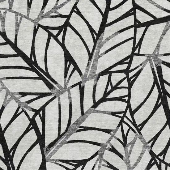 Black And Beige Floral Washable Area Rug With UV Protection Photo 4