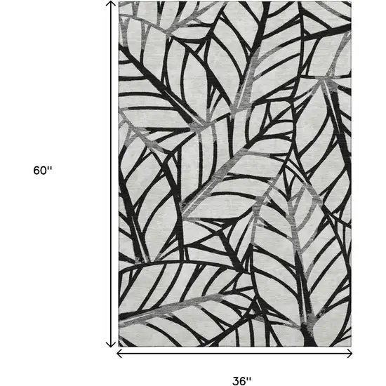 Black And Beige Floral Washable Area Rug With UV Protection Photo 3