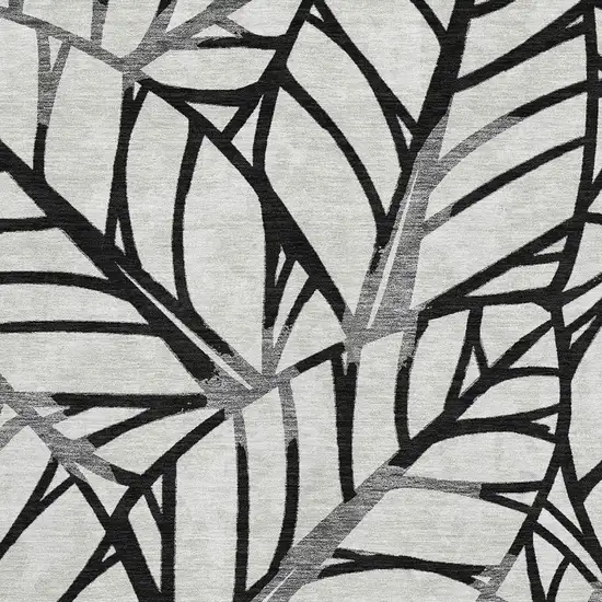 Black And Beige Floral Washable Area Rug With UV Protection Photo 3