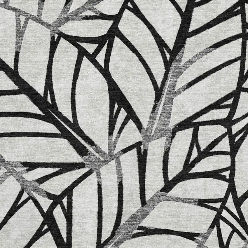 Black And Beige Floral Washable Area Rug With UV Protection Photo 3