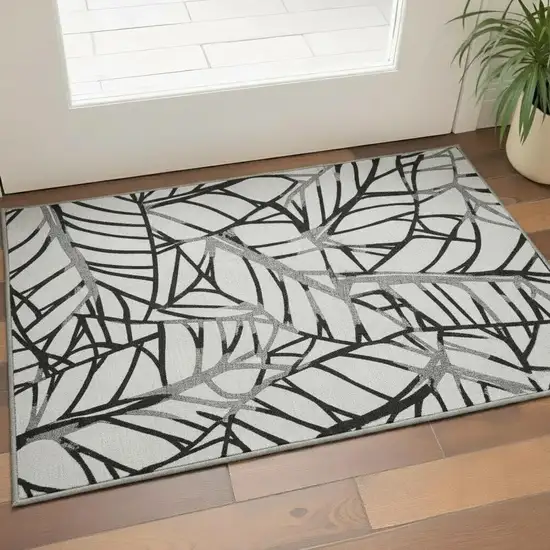 Black And Beige Floral Washable Area Rug With UV Protection Photo 2
