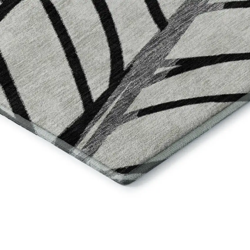 Black And Beige Floral Washable Area Rug With UV Protection Photo 8