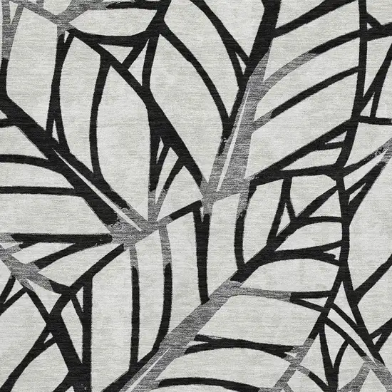 Black And Beige Floral Washable Area Rug With UV Protection Photo 3