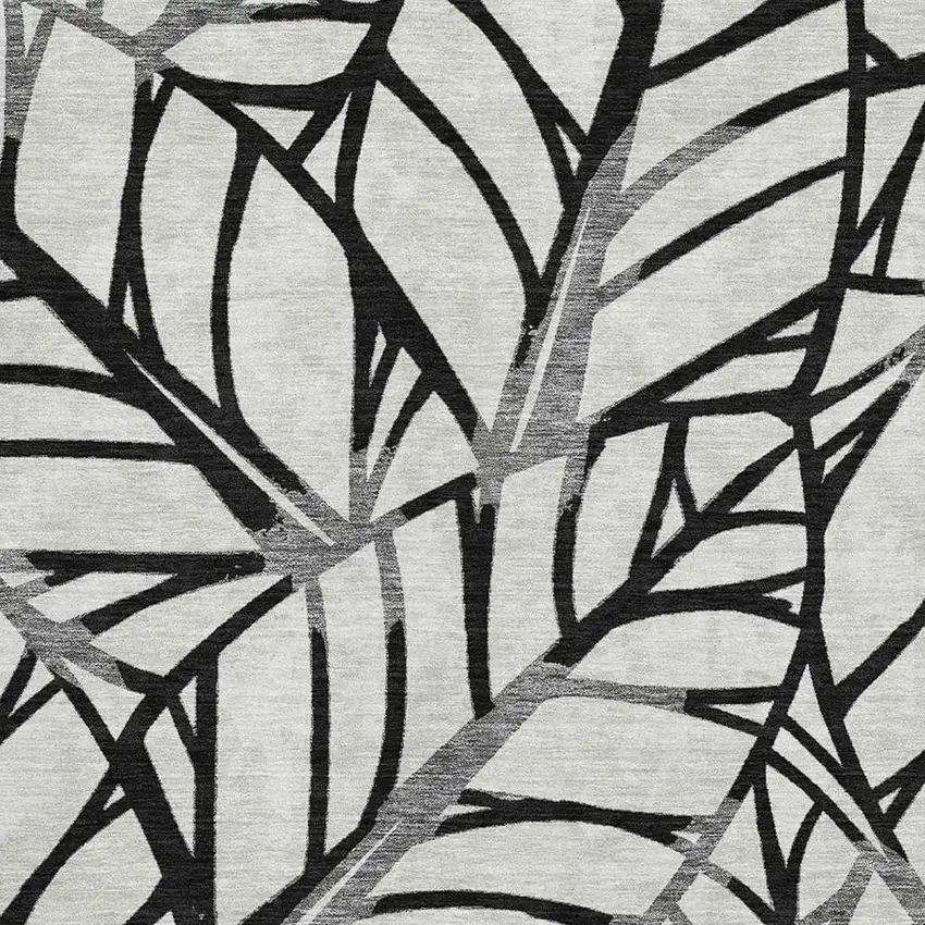 Black And Beige Floral Washable Area Rug With UV Protection Photo 3