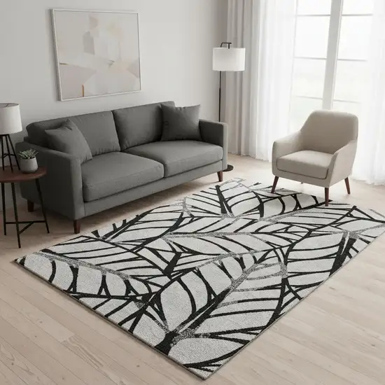 Black And Beige Floral Washable Area Rug With UV Protection Photo 2