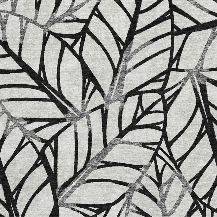 Black And Beige Floral Washable Area Rug With UV Protection Photo 4