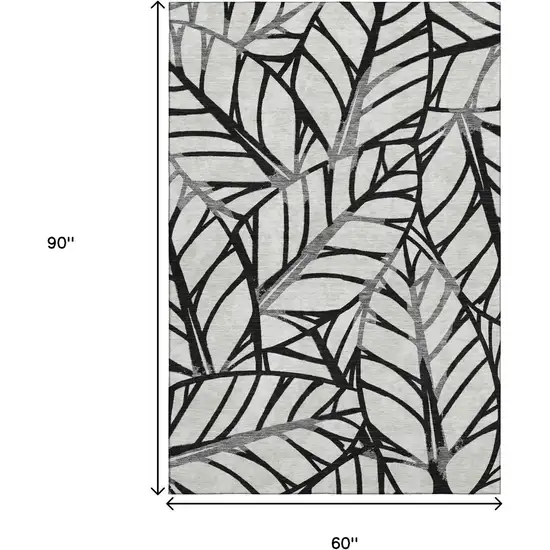 Black And Beige Floral Washable Area Rug With UV Protection Photo 3