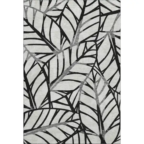 Black And Beige Floral Washable Area Rug With UV Protection Photo 1